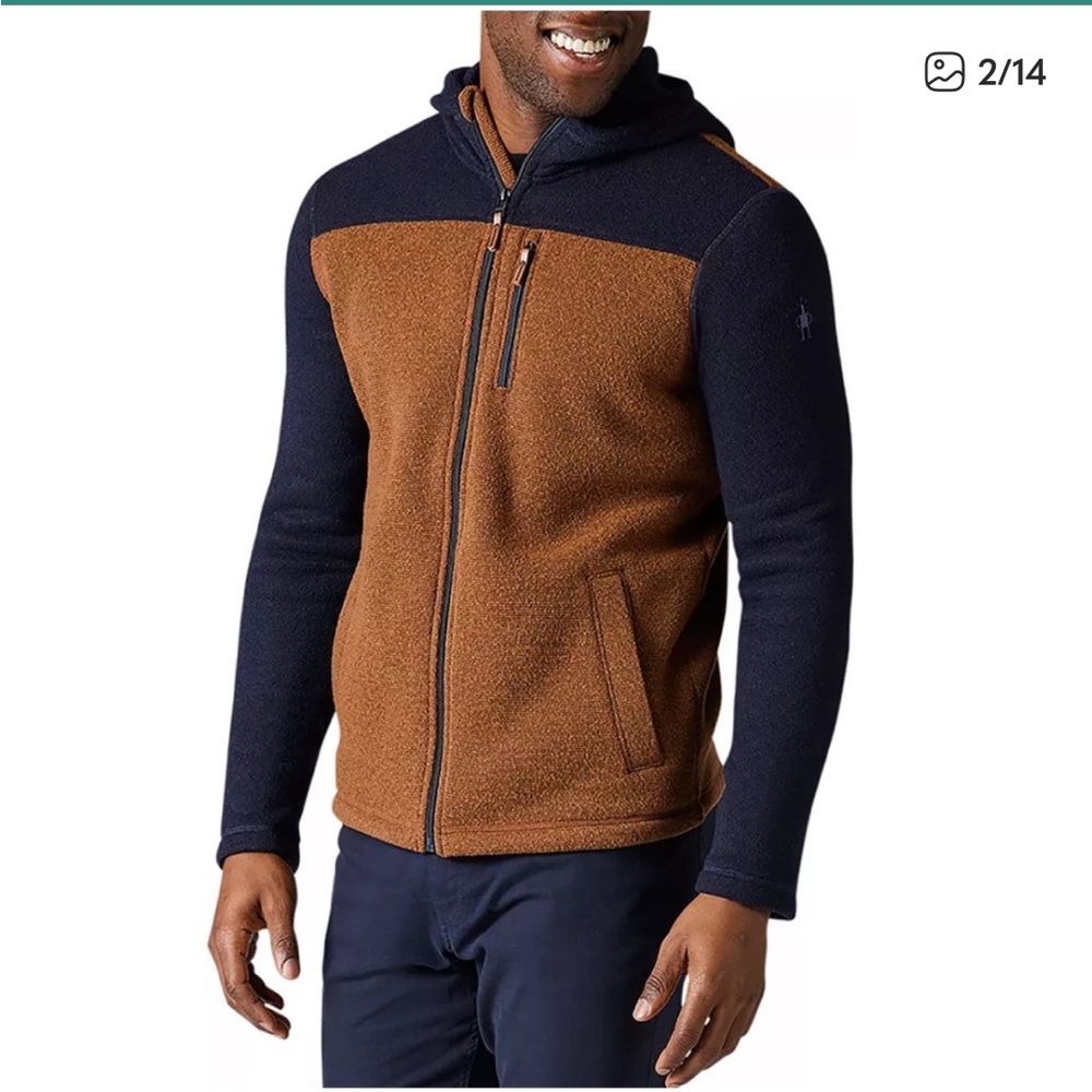 Smartwool Men's Hudson Trail Fleece Hooded Jacket in Acorn/Navy Size large
